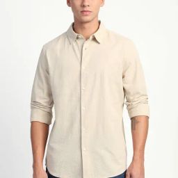 The Bear House Beige Cotton Slim Fit Texture Shirt-picture-35
