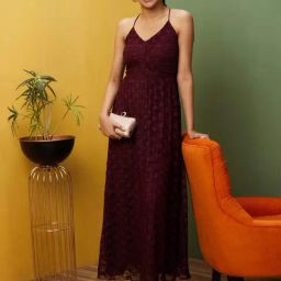 Globus Maroon Self Pattern Maxi Dress-picture-8