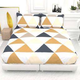 THE WHITE MOSS Brown & White Geometric 130 TC King Bedsheet with 2 Pillow Covers-image-69
