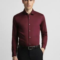 Peter England Maroon Slim Fit Shirts-image-21