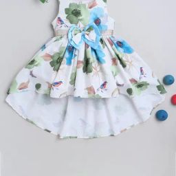 Many Frocks Kids White & Blue Floral Print Dress-image-26