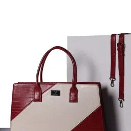 Allen Solly Cream & Brown Color Block Medium Handbag image 1