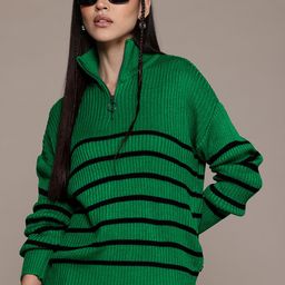 The Roadster Lifestyle Co. Mock Neck Striped Pullover-image-12