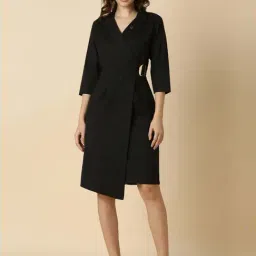 Allen Solly Black Wrap Formal Dress-image-2