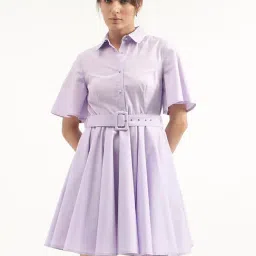 United Colors of Benetton Lilac Cotton Regular Fit A Line Dress-picture-2
