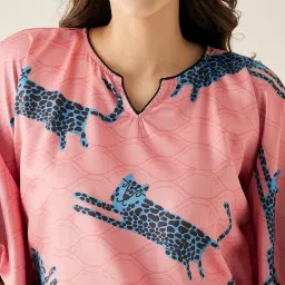 The Kaftan Company Peach Printed Kaftan Top With Pyjamas image 4