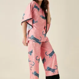 The Kaftan Company Peach Printed Kaftan Top With Pyjamas image 3