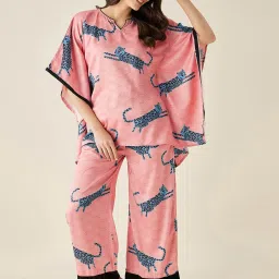 The Kaftan Company Peach Printed Kaftan Top With Pyjamas image 1