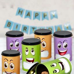 HAZEL Orange Aluminium Emoji Printed Tin Containers for Gifting & Snacks - Set of 6 (490 ml)-10
