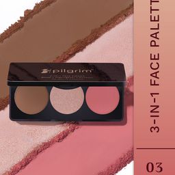 Pilgrim 3 in 1 Face Palette Blush, Highlighter & Contour - 12 g - Bold Charm 03-picture-17