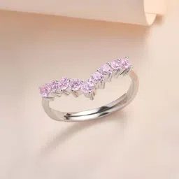 Ornate Jewels 925 Sterling Silver Pink American Diamond Adjustable Chevron Ring for Women-image-60