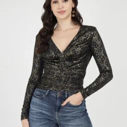 Guess Black Polyester Printed Tops-39