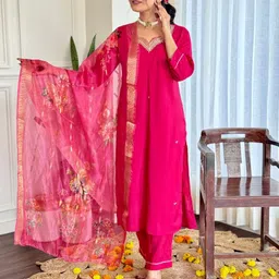 KALINI Women Floral Embroidered Regular Kurta with Palazzos & With Dupatta-image-45