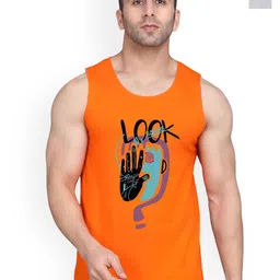 SLOWLORIS Pack Of 2 Printed Round Neck Sleeveless Bio-Wash Cotton Gym Vests-picture-9
