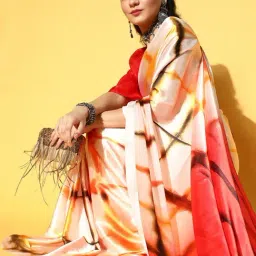 Blissta Cream & Red Chequered Saree With Unstitched Blouse image 4