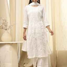 Biba Off White Cotton Regular Fit Embroidered Kurta Sets-image-56