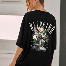 WOBE Graphic Printed Round Neck Short Sleeves Pure Cotton T-shirt-image-100