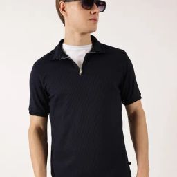 Thomas Scott Navy Blue Regular Fit Self Polo T-Shirt-picture-16