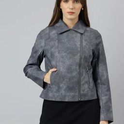 Latin Quarters Blue Solid Casual Jacket-image-1
