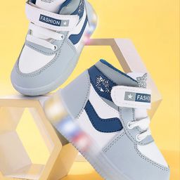 PASSION PETALS Kids Colorblocked PU Fashion LED Casual Shoes-55