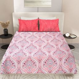 Nivasam Pindrop Coral & Pink Ethnic Motifs Printed 200 TC King Bedsheet Set 2.28m x 2.54m-image-38