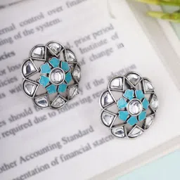 Adwitiya Silver-Plated Kundan Studded Oxidised Contemporary Shaped Shaped Studs-18