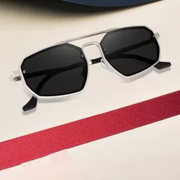 SPADEACES Men Black Lens & Silver-Toned Square Sunglasses with-image-12