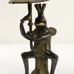 Exotic India Yellow & Black Frog with Umbrella Brass Idol Showpiece-image-46