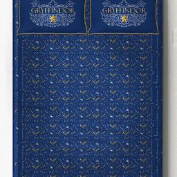 SilverLinen Official Warner Bros Wizarding World Gryffindor Harry Potter 100% Cotton 250 TC Double Bedsheet With Two Pillow Covers  - Blue & Gold-image-67