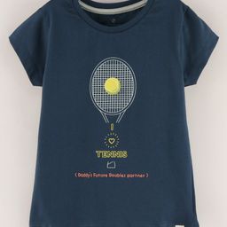 Ollypop Cotton Sinker Half Sleeves Tee Tennis Racket Print - Blue-image-70