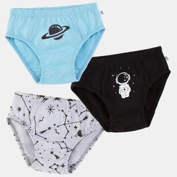 Plan B 100% Cotton Pack Of 3 Space Theme Printed Briefs - Black  Steel Grey &  Pool Blue-image-71