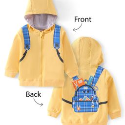 Babyhug Cotton Knit Full Sleeves Hooded  Sweatjacket with Zipper & Bag Graphics on Back - Yellow-image-15