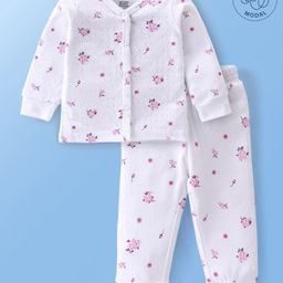 Babyoye Cotton Modal Knit PointelleFloral Printed Full Sleeves Thermal Inner Wear Set- White-image-135