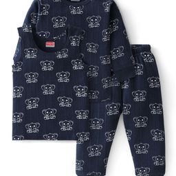 Babyhug Full Sleeves Elephant Print Thermal Vestwith Sando & Pajama - Navy Blue-image-26