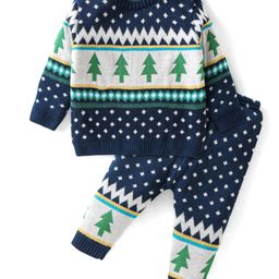 Babyhug Knitted Full Sleeves Baby Sweater Set Pine Tree Design - Navy Blue-image-78