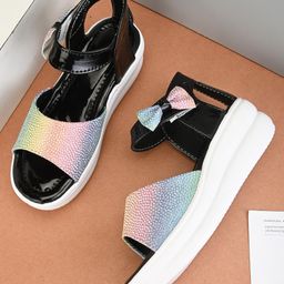 Steprite Bow Embellshed & Colour Gradient Sandal - Black-image-61