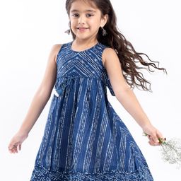 Babyhug 100% Cotton Woven Sleeveless Striped Ethnic Dress - Indigo-image-56