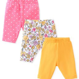 Babyhug Single Jersey Knit Three Fourth Leggings Floral & Polka Dot Print Pack of 3 - Multicolor-image-89