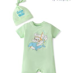 Babyoye 100% Cotton With Eco Jiva Finish Half Sleeves Romper With Teddy & Dolphin Print - Green-image-31