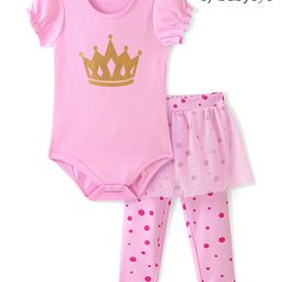 Babyoye 100% Cotton Interlock Half Sleeves Onesie with Polka Dotted Skeggings - Pink-image-45