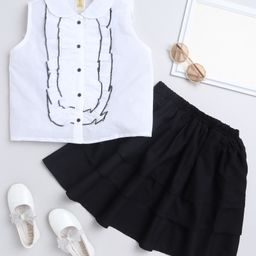 Aww Hunnie 100% Cotton Sleeveless Frill Detailed Top With Layered Skirt Set - Black-image-52
