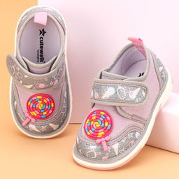 Cute Walk by Babyhug Velcro Closure & Candy Applique Casual Shoes - Grey-image-22
