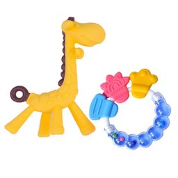 Sparkle Joy Silicone Combo Of Giraffe Shape & Rattle Handle Teethers - Multicolor-15
