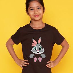 NUSYL Cotton Half Sleeves Rabbit Printed Tee - Brown-image-25