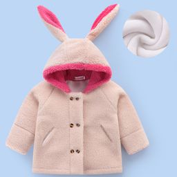 Kookie Kids Full Raglan Sleeves Hooded Fur Winter Jacket with Bunny Applique - Tan-image-36