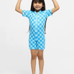 Somersault Half Sleeves Checked Swimsuit - Blue-picture-41