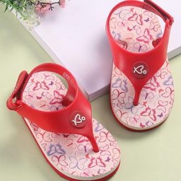 Babyoye Velcro Closure Flip Flops with Butterfly Print - Red-image-20