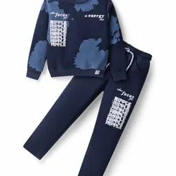 Olio Kids Fleece Knit Full Sleeves Winter Wear Suit with Text Print - Navy Blue-picture-32