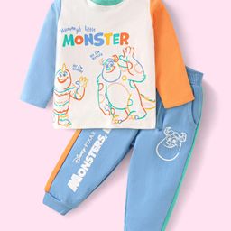 Babyhug Disney Single Jersey Knit Full Sleeves T-Shirt & Lounge Pant Set with Monster Graphics - Light Blue-image-89