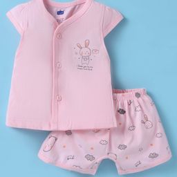 Simply Sinker Knit Cap Sleeves Shorts Night Suit with Bunny & Bear Print - Baby Pink-image-36